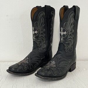 Tony Lama Womens Black Leather Century With Silver Cross And Stitching Size 6B